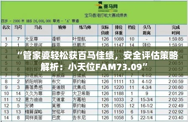 “管家婆轻松获百马佳绩，安全评估策略解析：小天位FAM73.09”